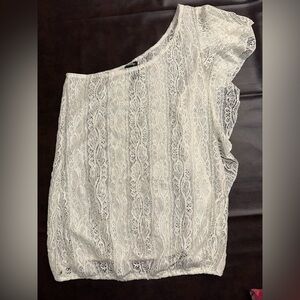 Vanity‎ Women’s Sz L On Shoulder Cream Lace Blouse